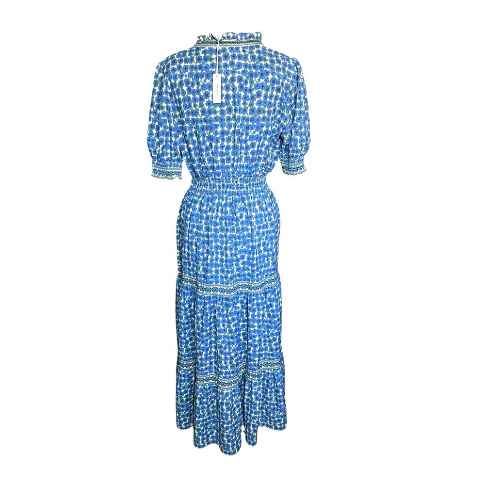 NWT MAX STUDIO London Women’s Blue and White Floral Tiered Midi Dress - Picture 5 of 5